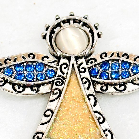 Angel Brooch w/Blue Rhinestone Silver Tone - Picture 5 of 6